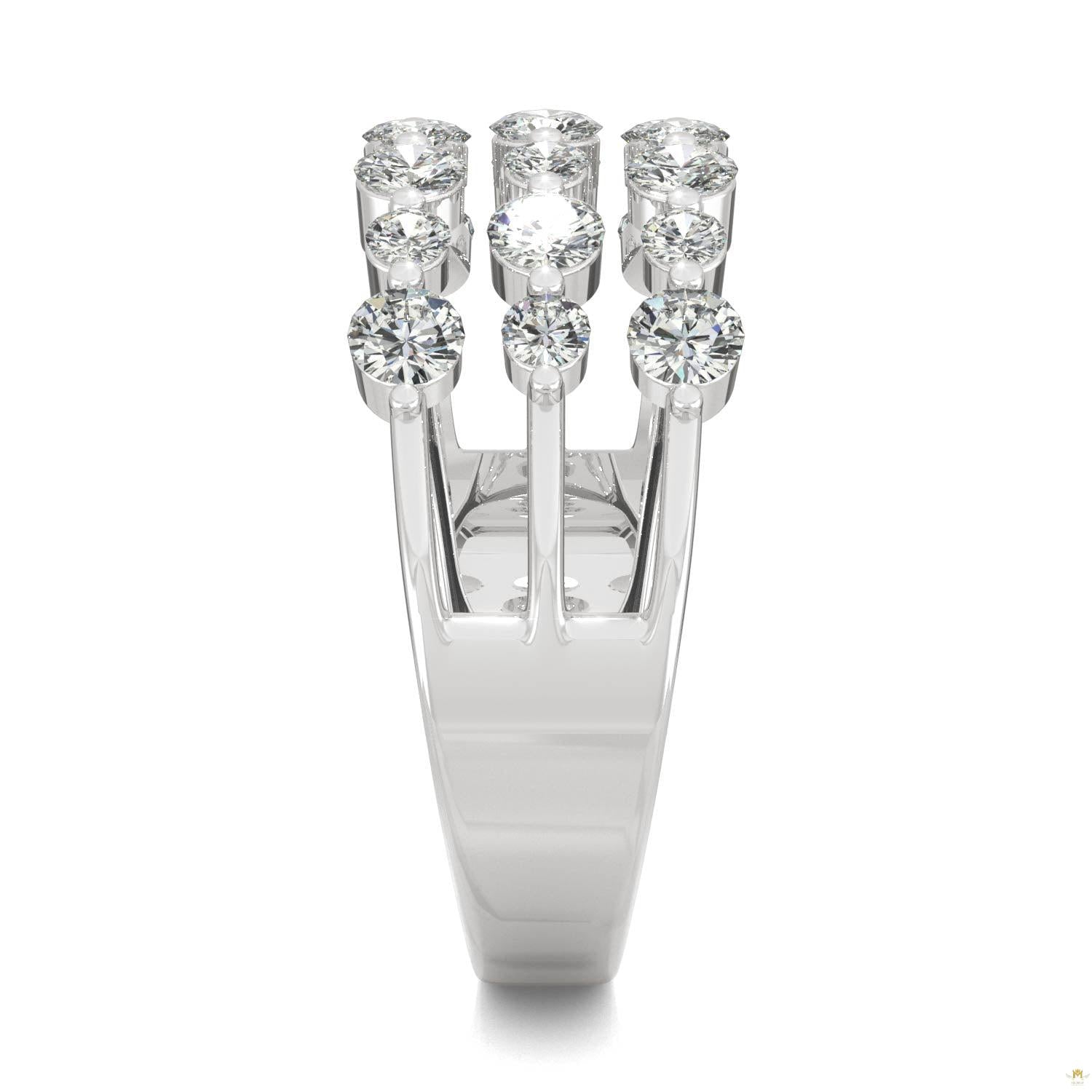 0.91 CTW   Round Moissanite Three Row Ring in 14K White Gold