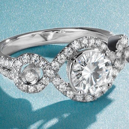 1.76 CTW   Round Near-Colorless Moissanite Halo Engagement Ring in 14K White Gold
