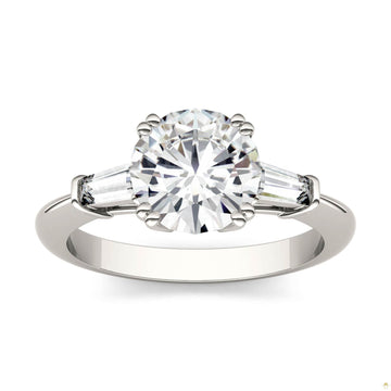 2.27 CTW   Round Moissanite Basket Ring in 14K White Gold
