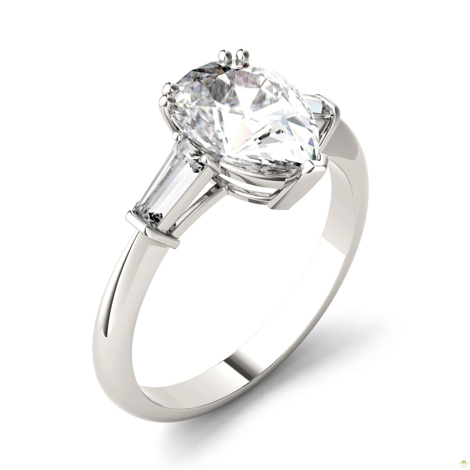 2.47 CTW   Pear Moissanite Engagement Ring in 14K White Gold