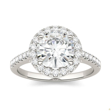 2.35 CTW   Round Moissanite Halo Ring in 14K White Gold