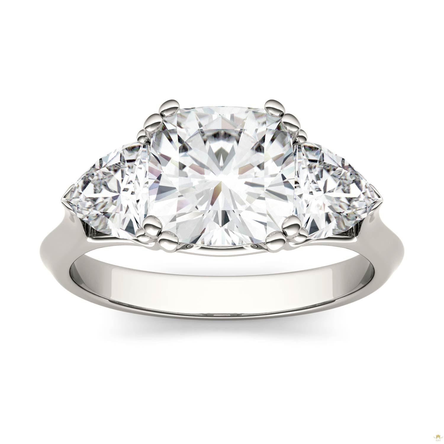 3.00 CTW   Cushion Moissanite Three Stone Ring in 14K White Gold