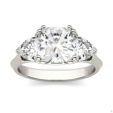 3.00 CTW   Cushion Moissanite Three Stone Ring in 14K White Gold