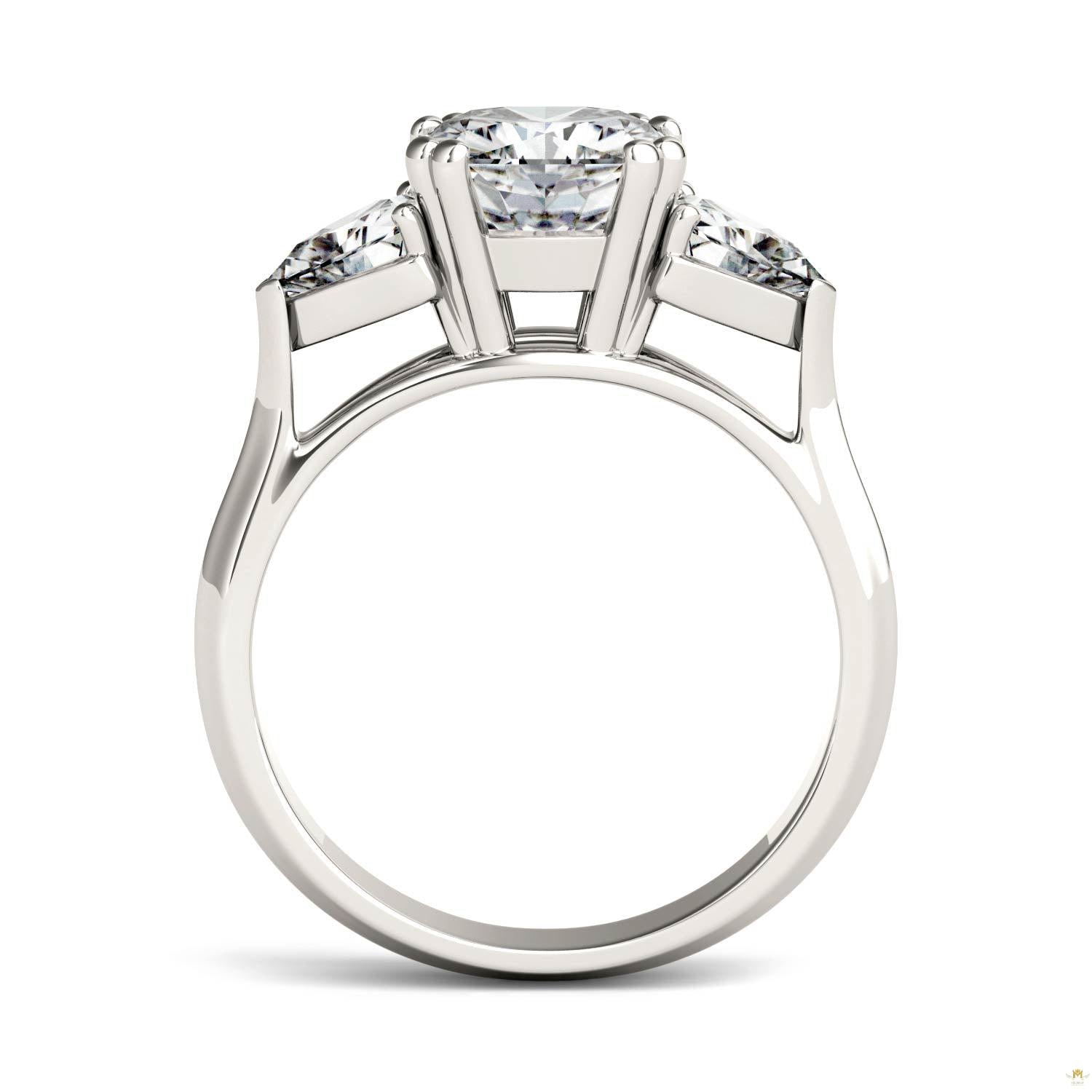 3.00 CTW   Cushion Moissanite Three Stone Ring in 14K White Gold