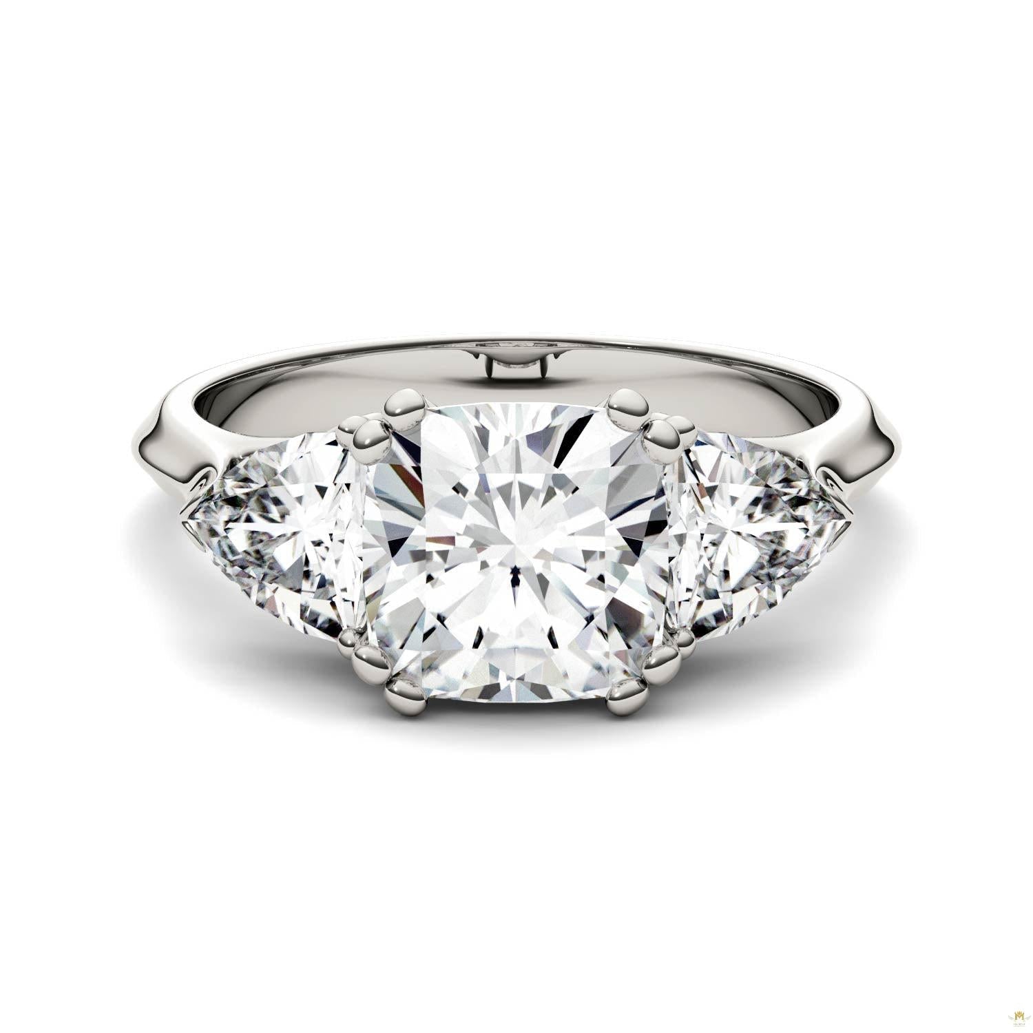 3.00 CTW   Cushion Moissanite Three Stone Ring in 14K White Gold