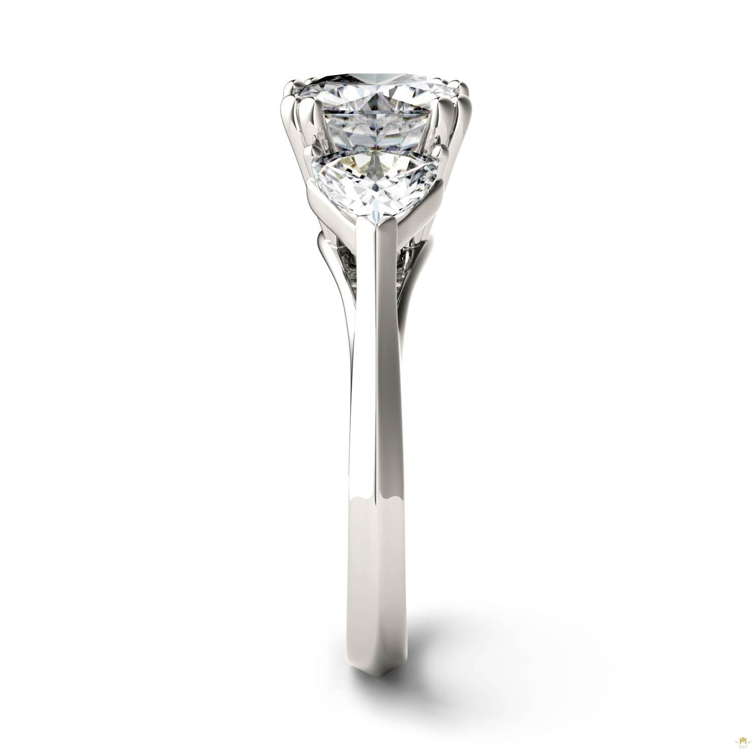 3.00 CTW   Cushion Moissanite Three Stone Ring in 14K White Gold