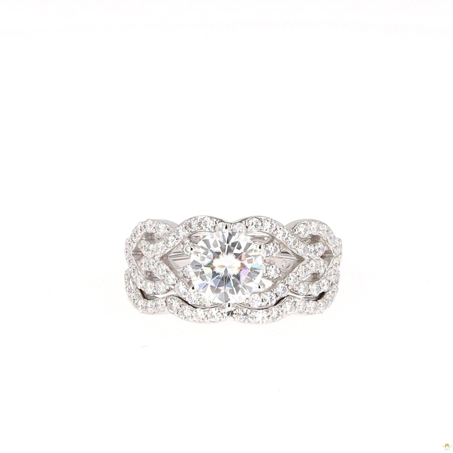 1.85 CTW   Round Near-Colorless Moissanite Split Shank Ring in 14K White Gold