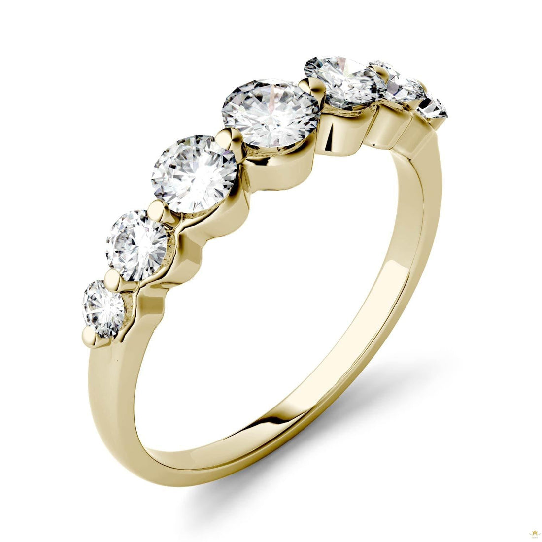 0.87 CTW   Round Moissanite Seven Stone Ring in 14K Yellow Gold