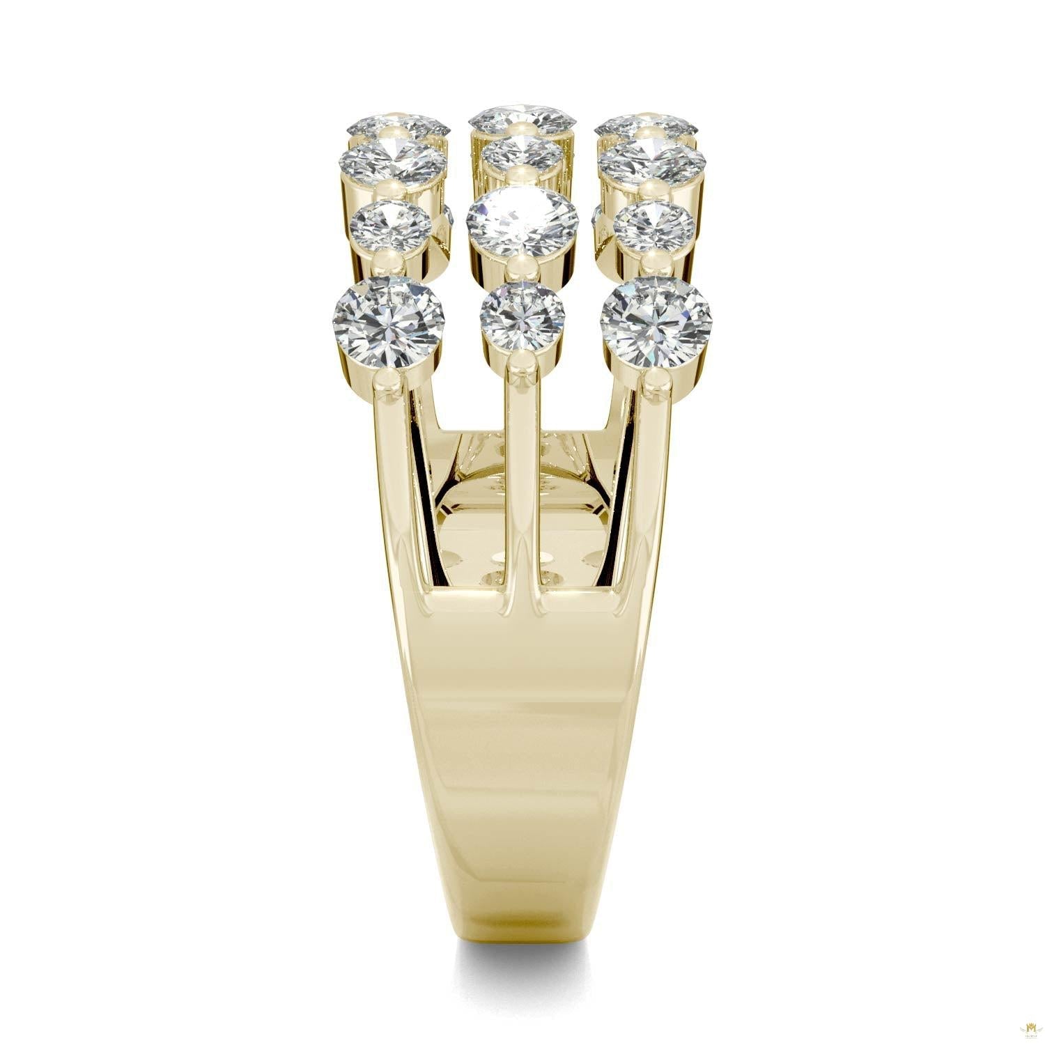 0.91 CTW   Round Moissanite Three Row Ring in 14K Yellow Gold