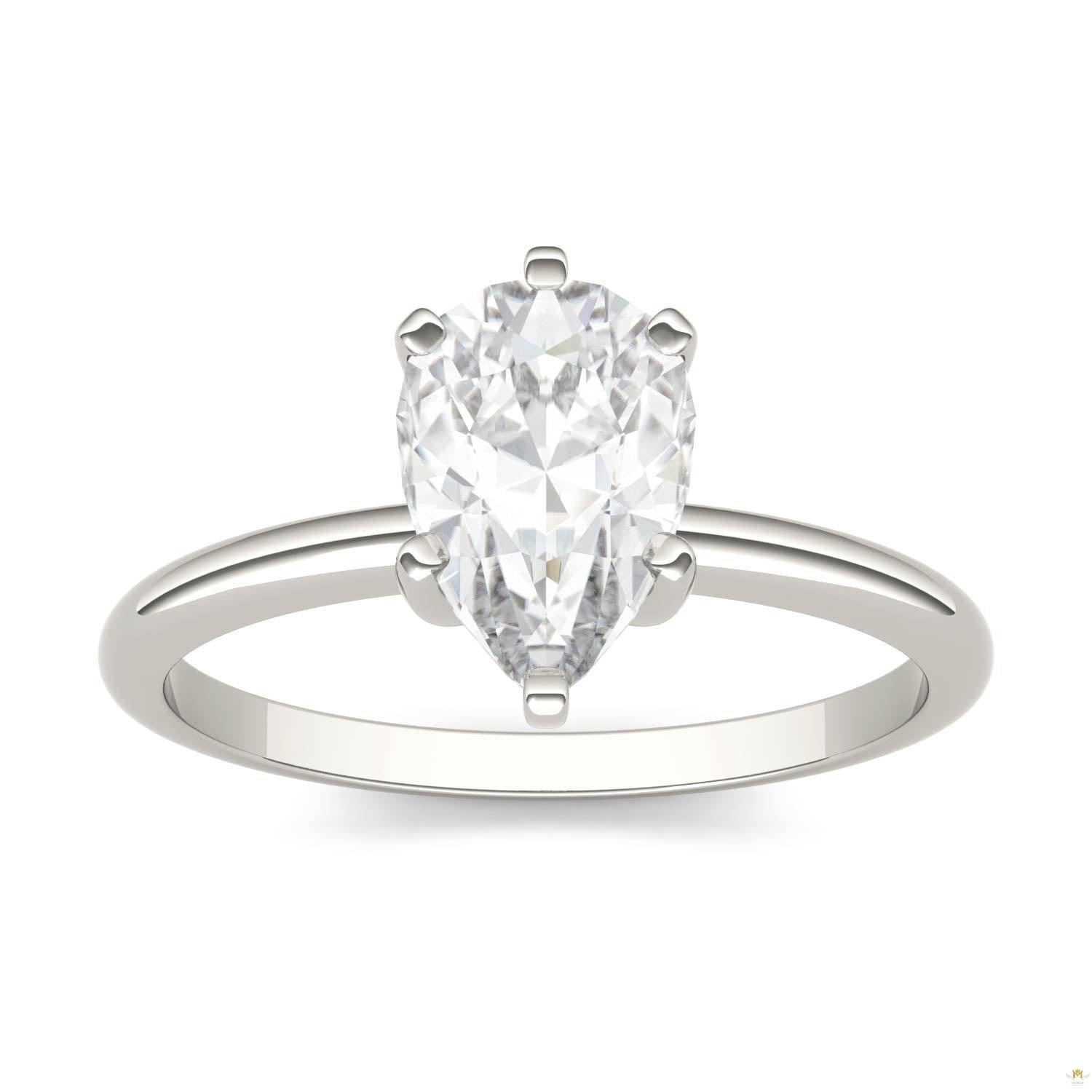 1.50 CTW   Pear Moissanite Engagement Ring in 14K White Gold