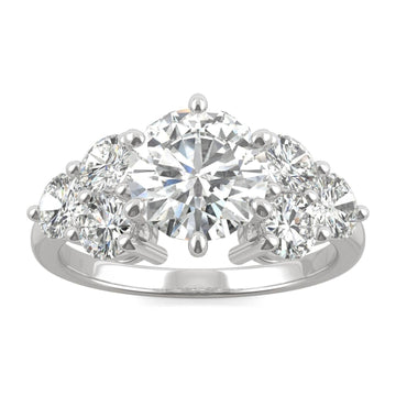 3.28 CTW   Round Moissanite Engagement Ring in 14K White Gold