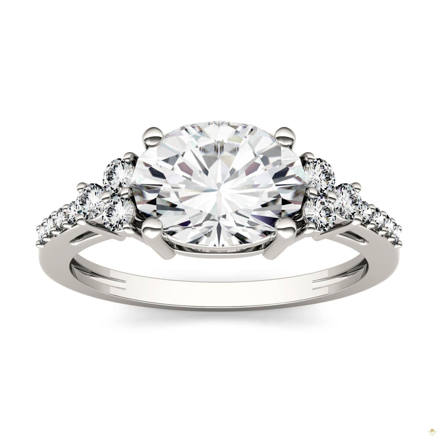 2.30 CTW   Oval Moissanite Engagement Ring in 14K White Gold