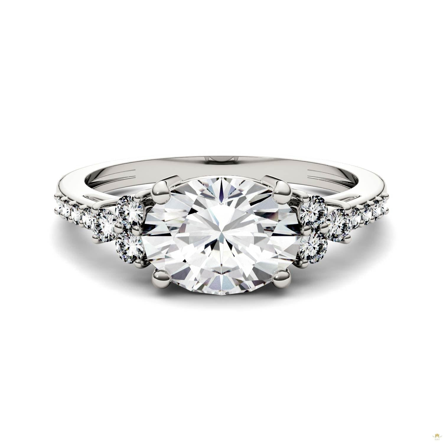 2.30 CTW   Oval Moissanite Engagement Ring in 14K White Gold