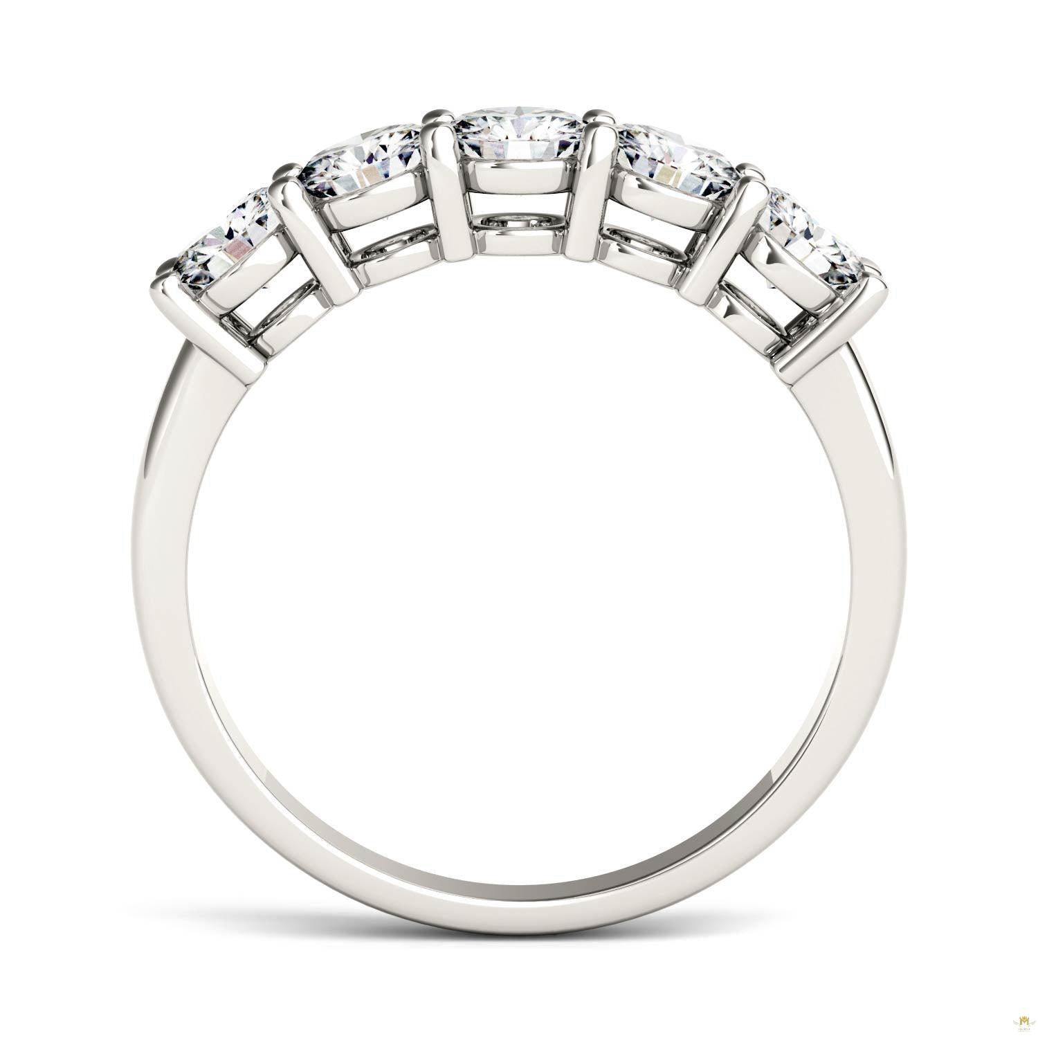 1.15 CTW   Round Moissanite Five Stone Ring in 14K White Gold