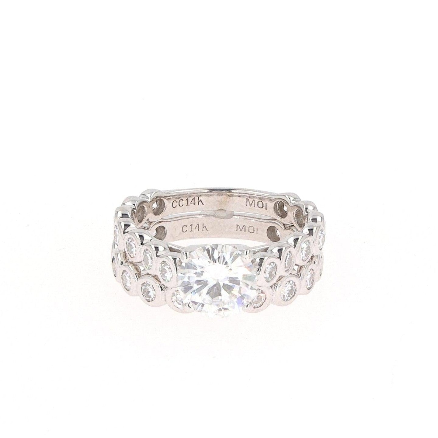 2.22 CTW   Round Near-Colorless Moissanite Cathedral Wedding Set in 14K White Gold