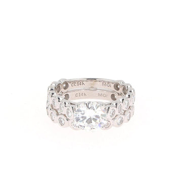 2.22 CTW   Round Near-Colorless Moissanite Cathedral Wedding Set in 14K White Gold