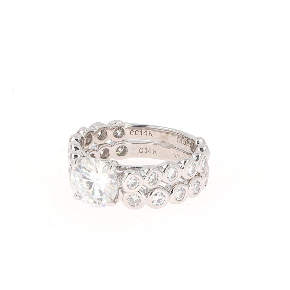 2.22 CTW   Round Near-Colorless Moissanite Cathedral Wedding Set in 14K White Gold