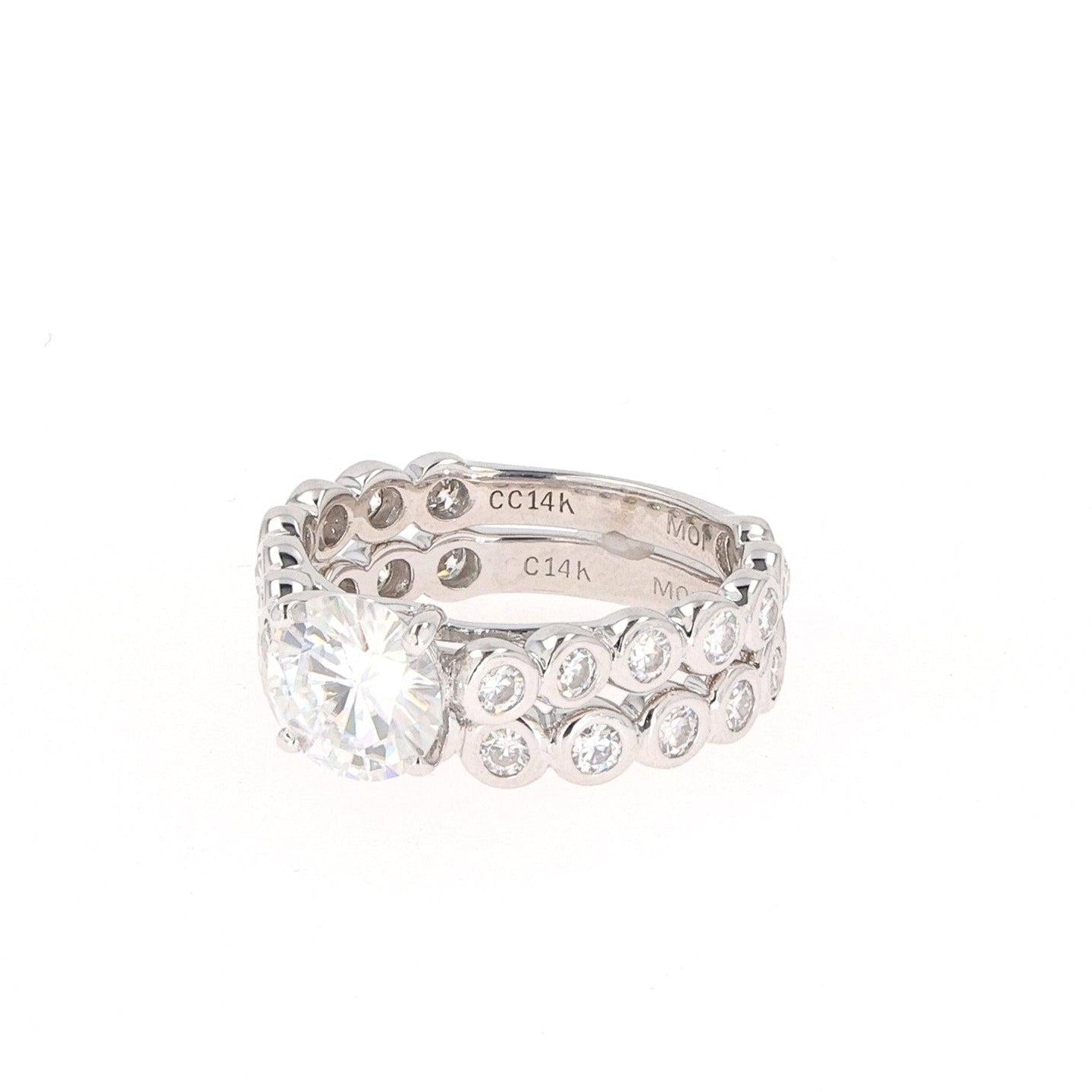 2.22 CTW   Round Near-Colorless Moissanite Cathedral Wedding Set in 14K White Gold
