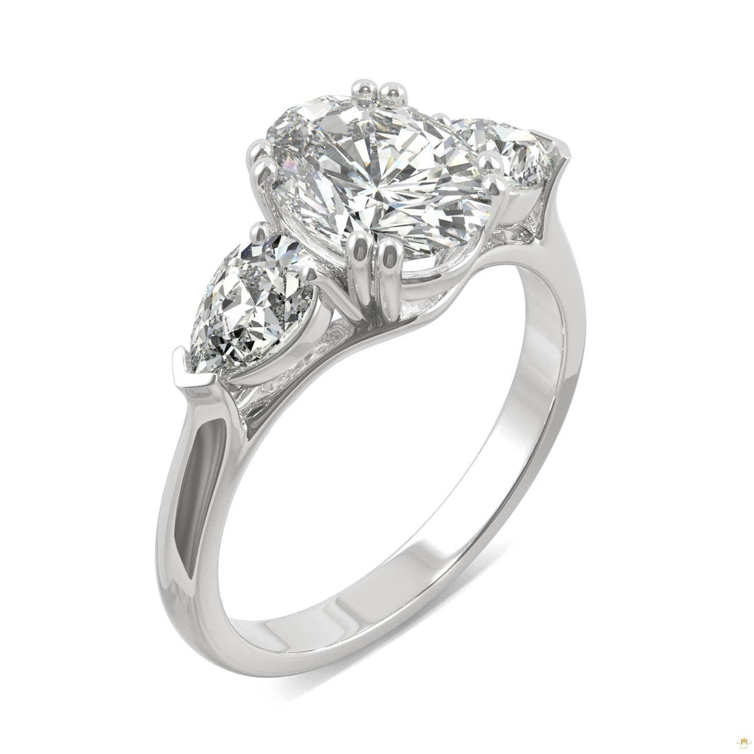 2.96 CTW   Oval Moissanite Three Stone Ring in 14K White Gold