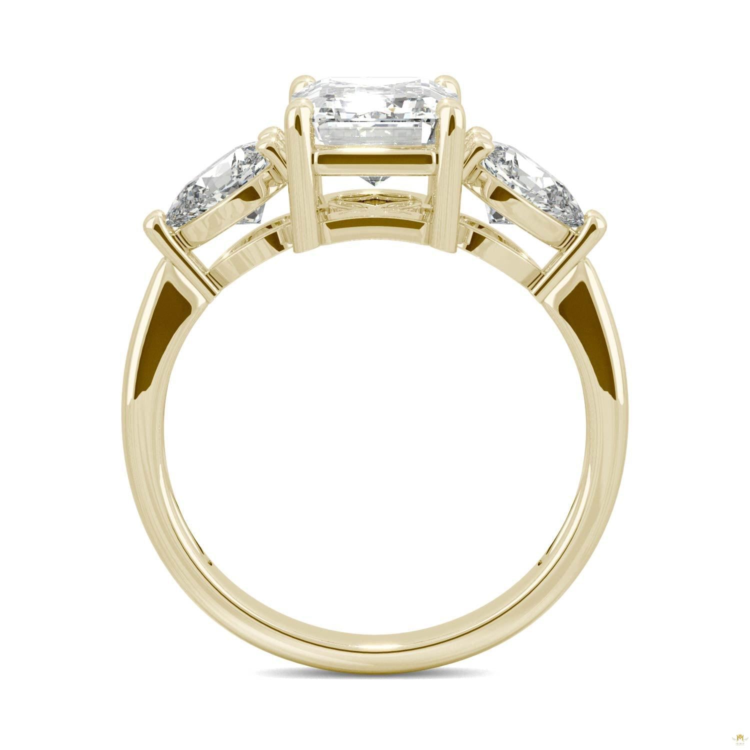 3.38 CTW   Emerald Moissanite Engagement Ring in 14K Yellow Gold