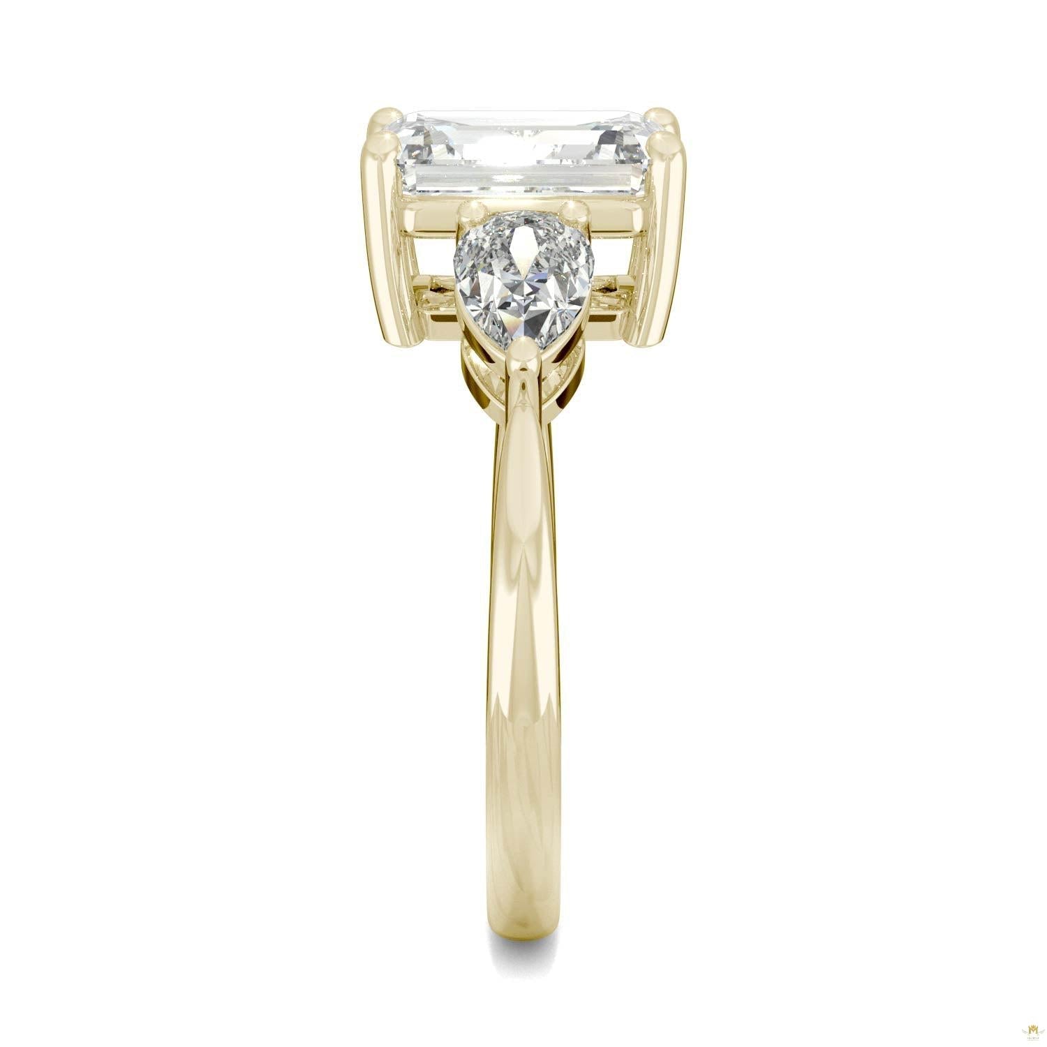 3.38 CTW   Emerald Moissanite Engagement Ring in 14K Yellow Gold