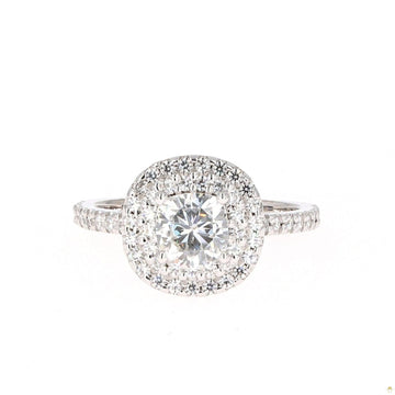 1.77 CTW   Cushion Near-Colorless Moissanite Halo Ring in 14K White Gold