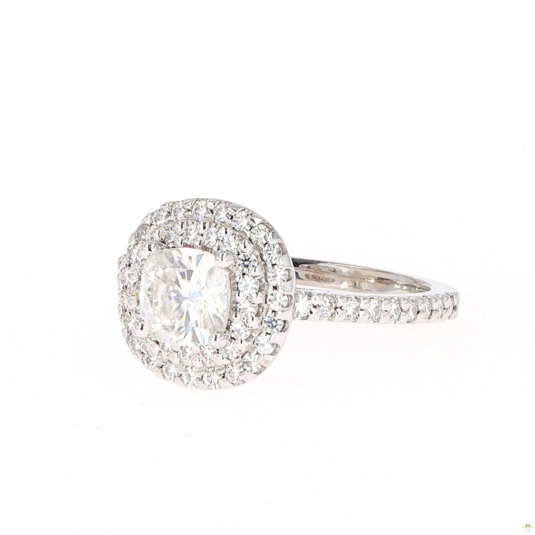 1.77 CTW   Cushion Near-Colorless Moissanite Halo Ring in 14K White Gold