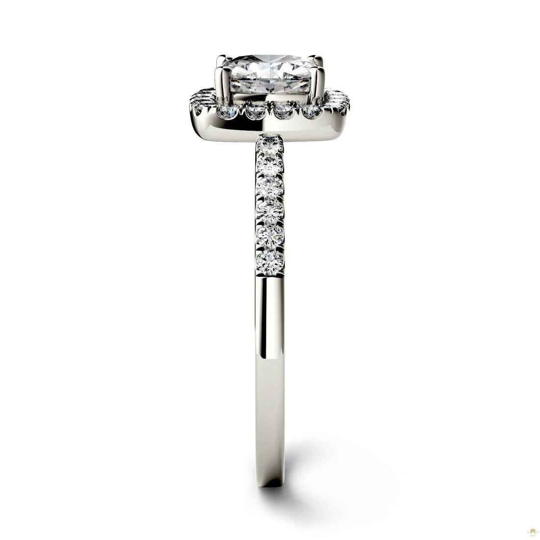 1.40 CTW   Cushion Moissanite Halo Ring in 14K White Gold