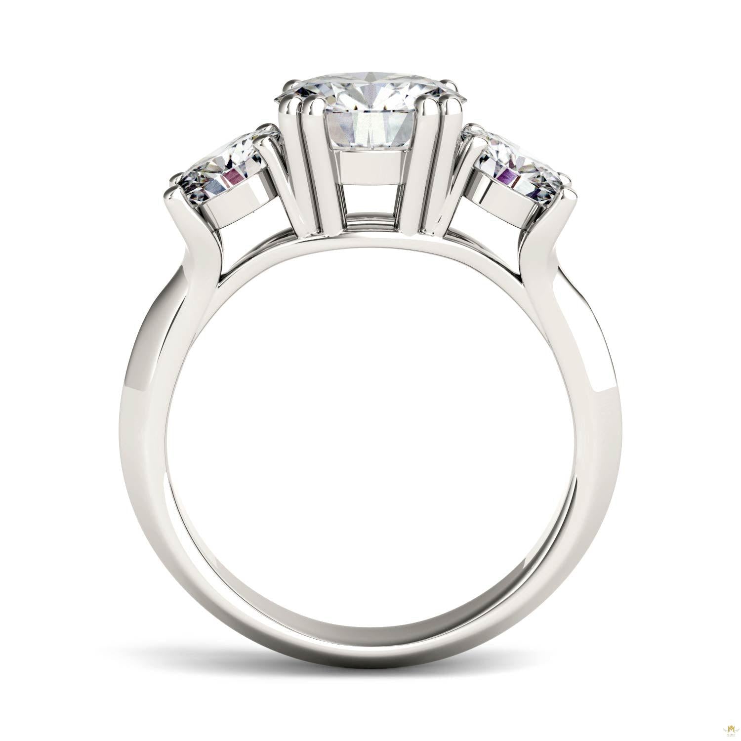 3.10 CTW   Round Moissanite Three Stone Ring in 14K White Gold