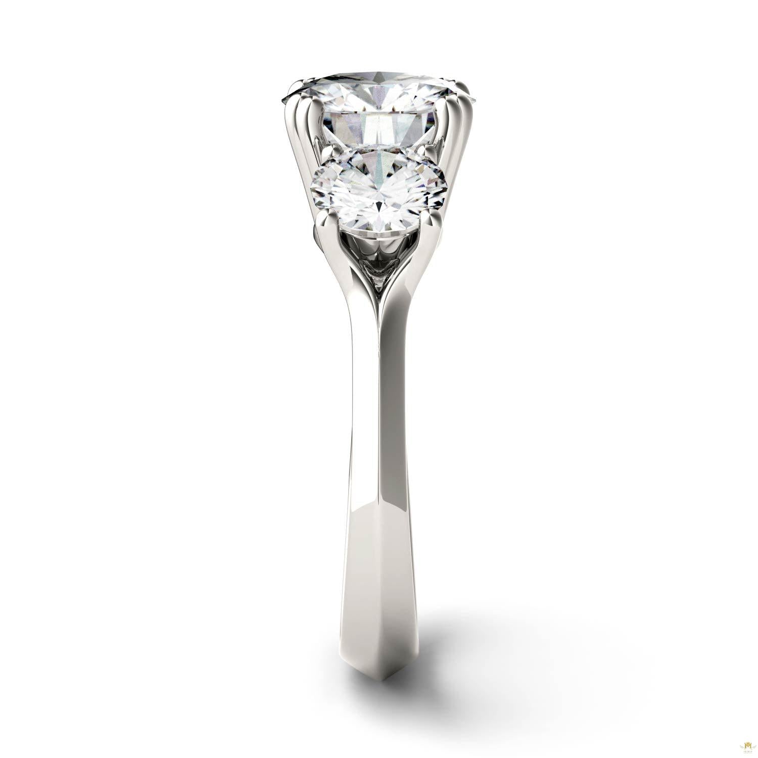 3.10 CTW   Round Moissanite Three Stone Ring in 14K White Gold