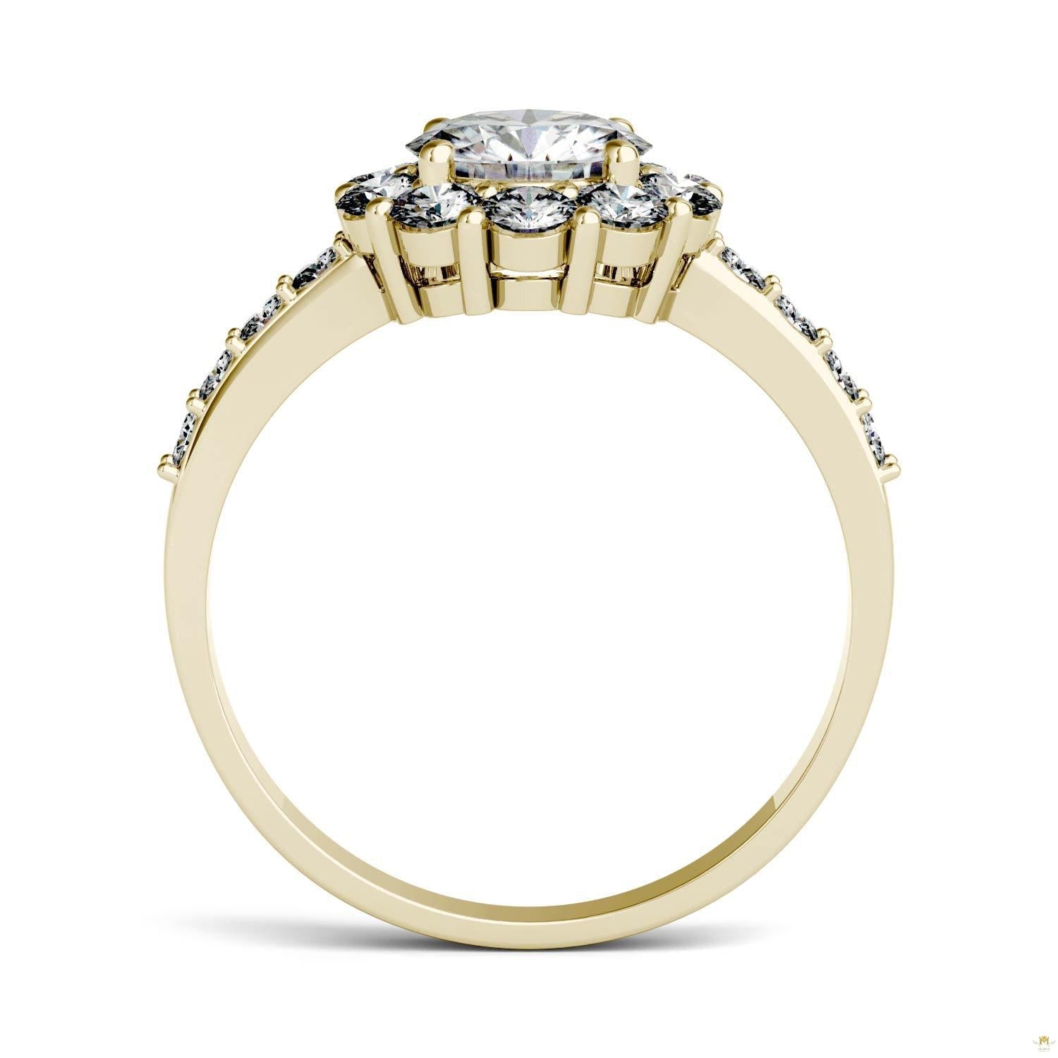 1.78 CTW   Round Moissanite Halo Ring in 14K Yellow Gold