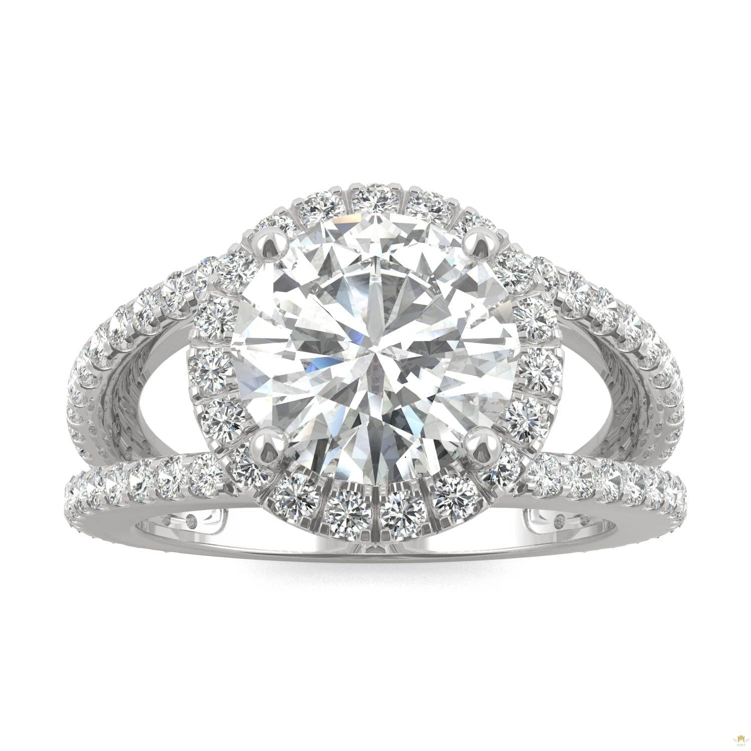 3.45 CTW   Round Moissanite Splitshank Ring in 14K White Gold