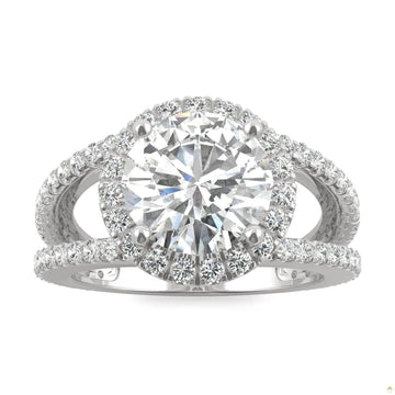 3.45 CTW   Round Moissanite Splitshank Ring in 14K White Gold