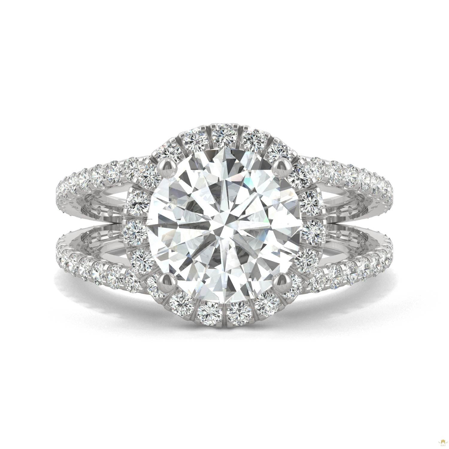 3.45 CTW   Round Moissanite Splitshank Ring in 14K White Gold