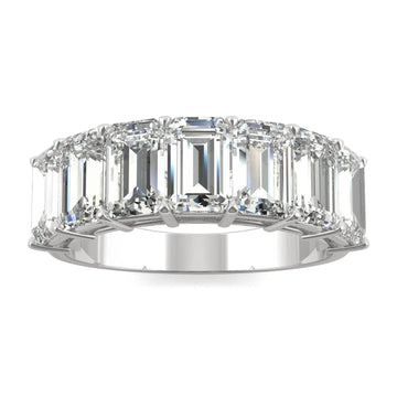 4.06 CTW   Emerald Moissanite Seven Stone Ring in 14K White Gold