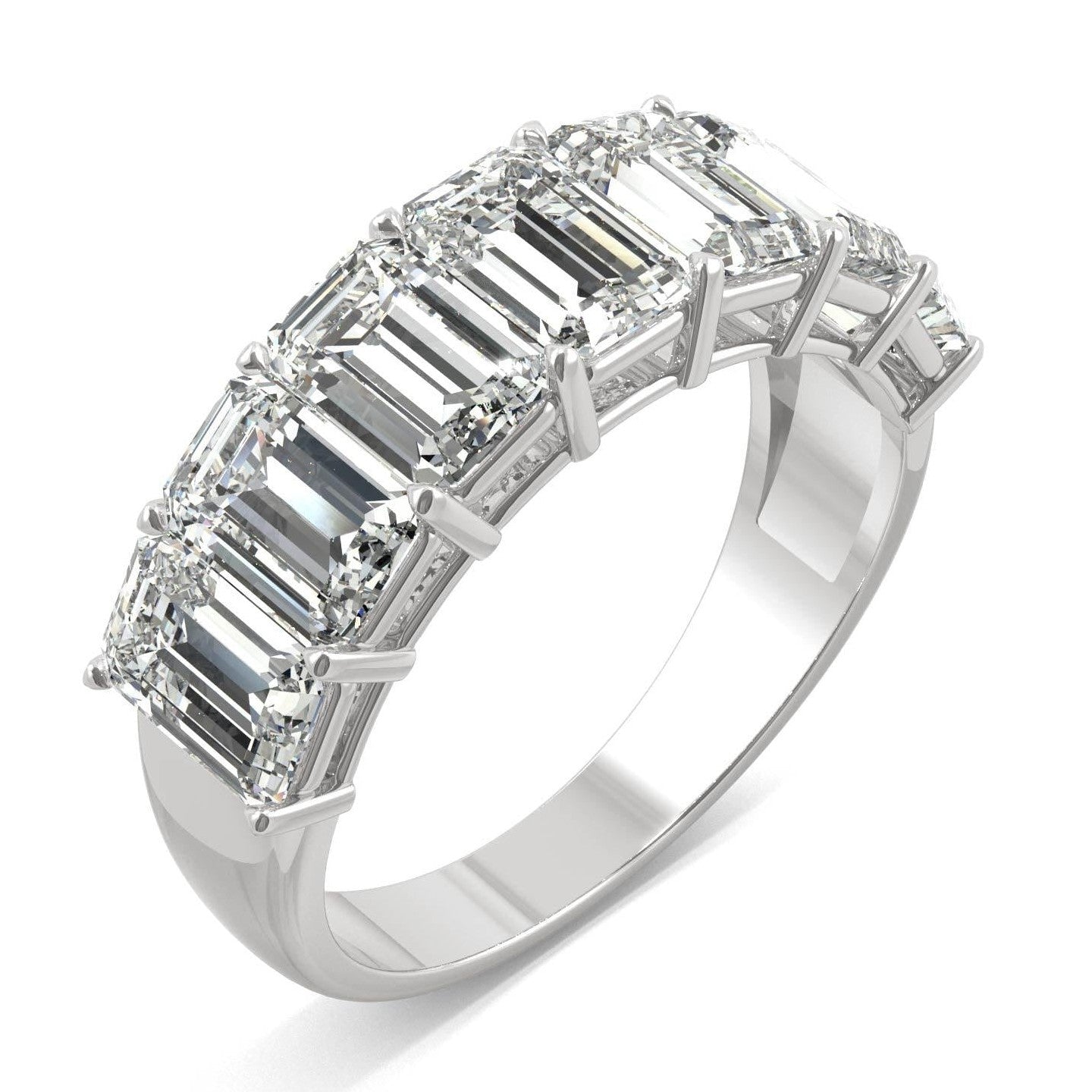 4.06 CTW   Emerald Moissanite Seven Stone Ring in 14K White Gold