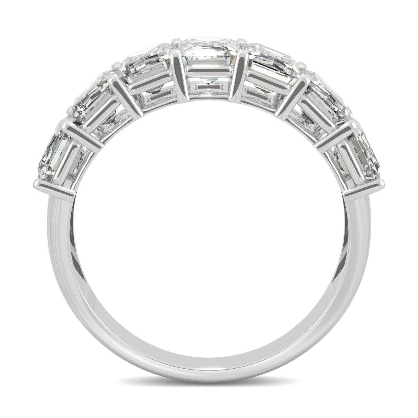 4.06 CTW   Emerald Moissanite Seven Stone Ring in 14K White Gold
