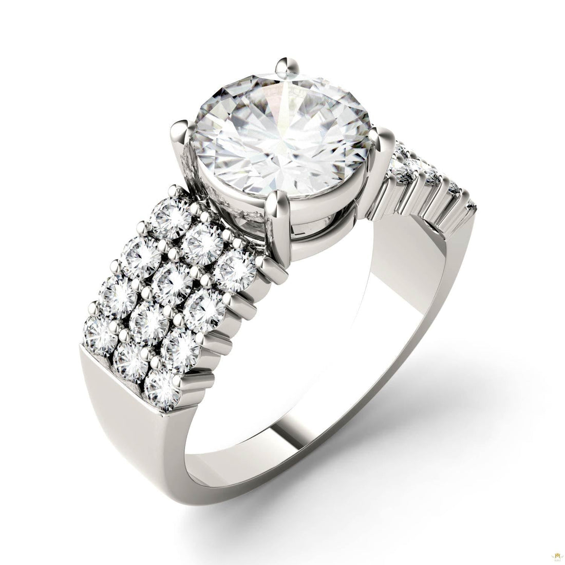 2.92 CTW   Round Moissanite Engagement Ring in 14K White Gold