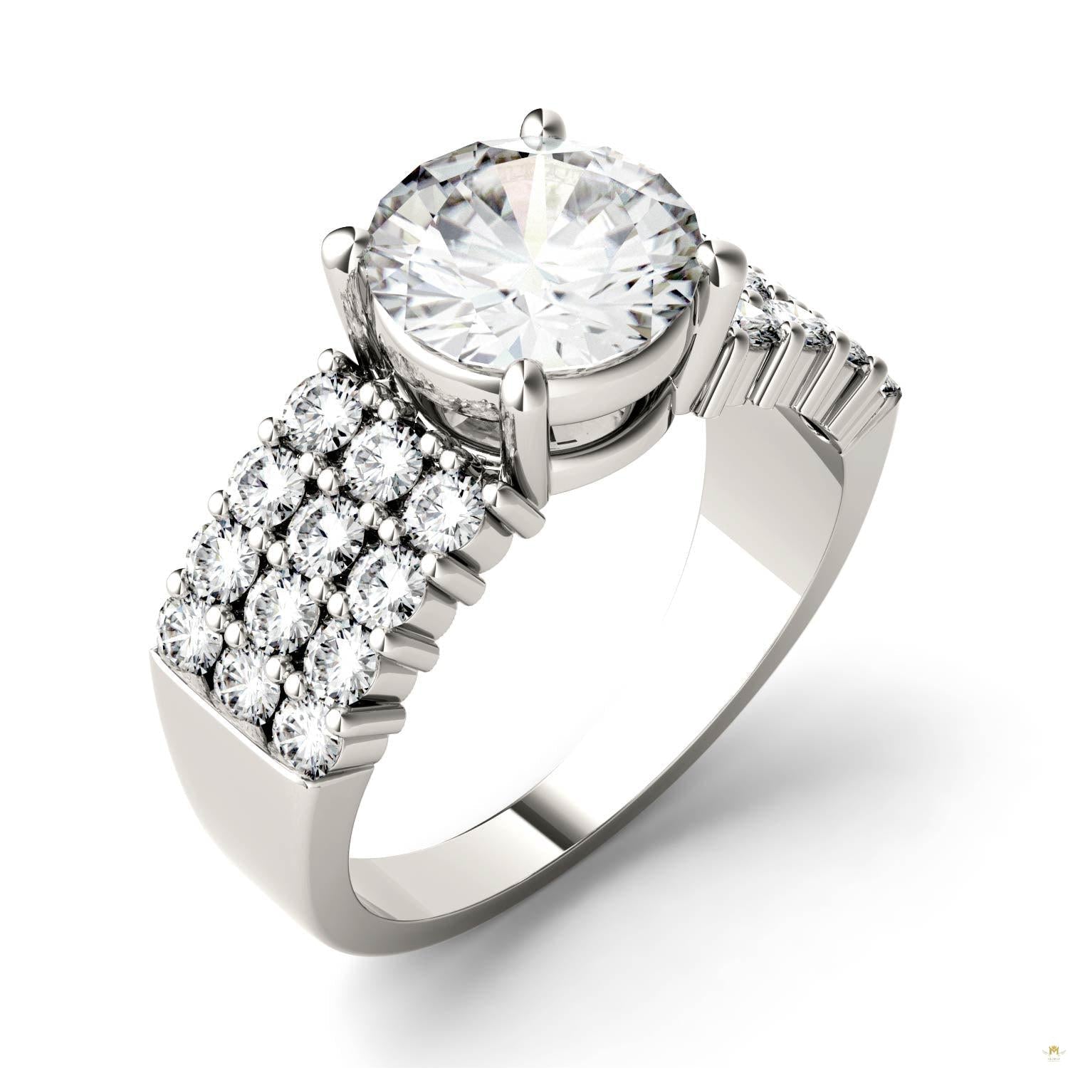 2.92 CTW   Round Moissanite Engagement Ring in 14K White Gold