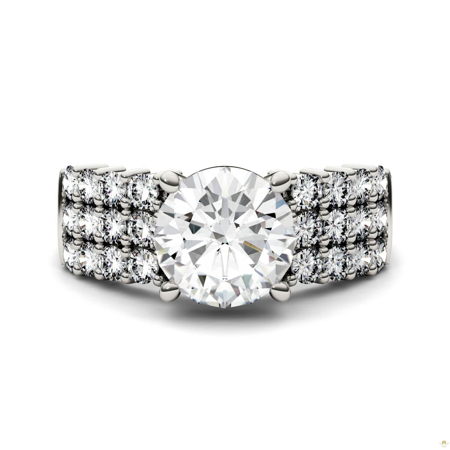 2.92 CTW   Round Moissanite Engagement Ring in 14K White Gold