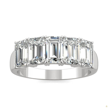 2.90 CTW   Emerald Moissanite Five Stone Ring in 14K White Gold
