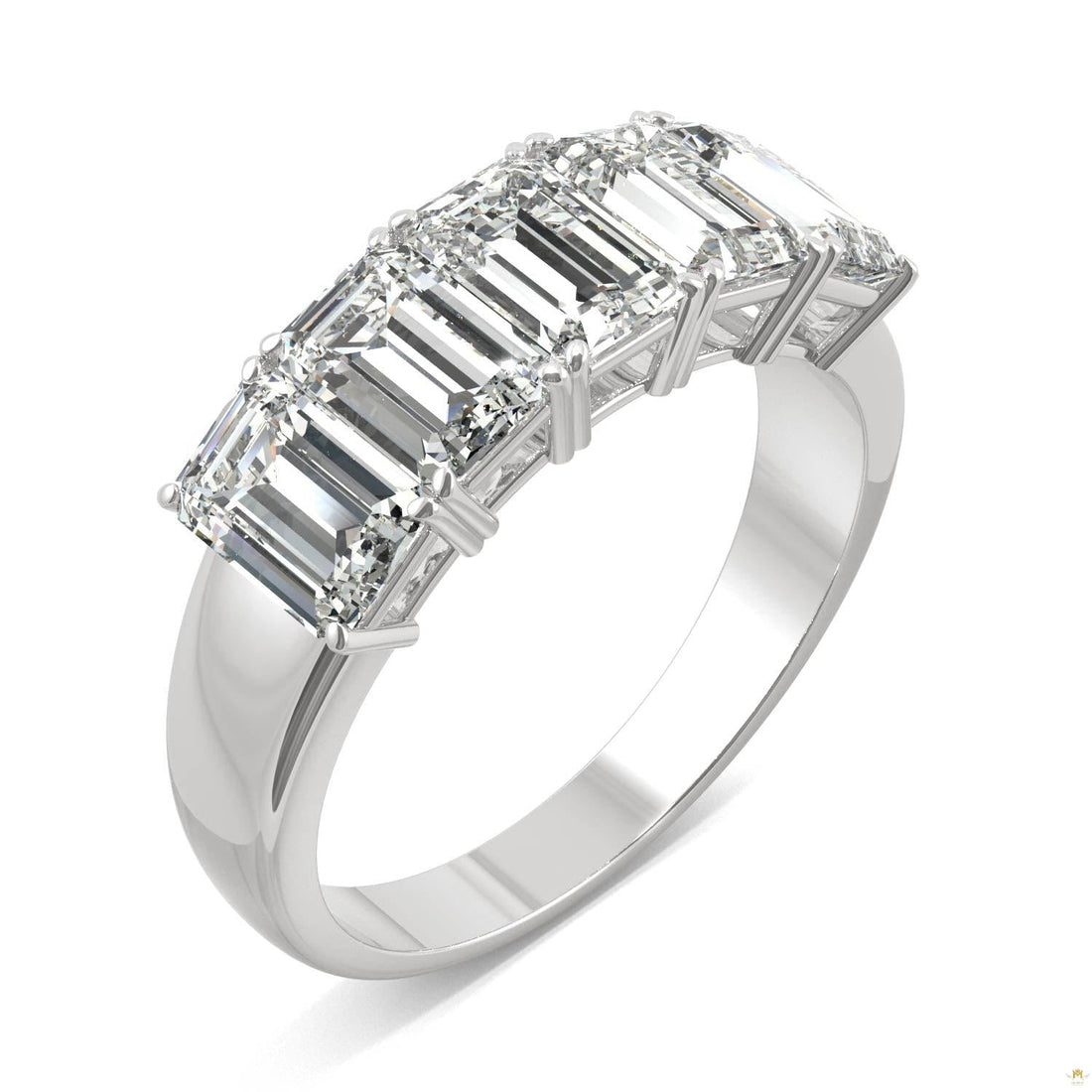 2.90 CTW   Emerald Moissanite Five Stone Ring in 14K White Gold