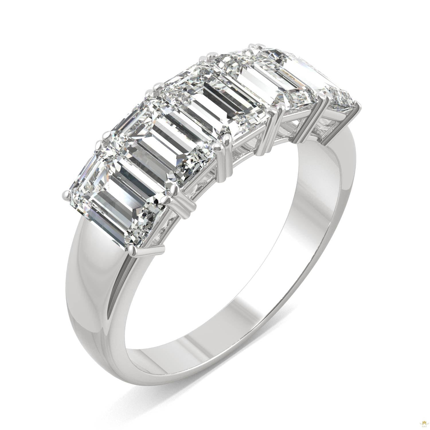 2.90 CTW   Emerald Moissanite Five Stone Ring in 14K White Gold