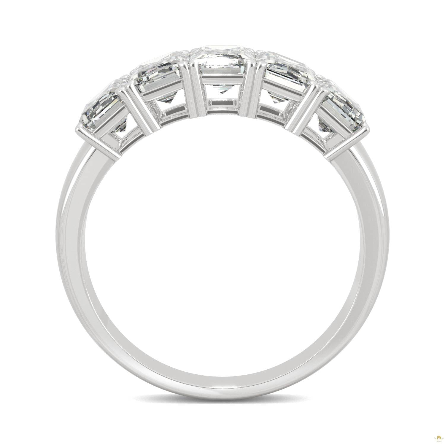 2.90 CTW   Emerald Moissanite Five Stone Ring in 14K White Gold