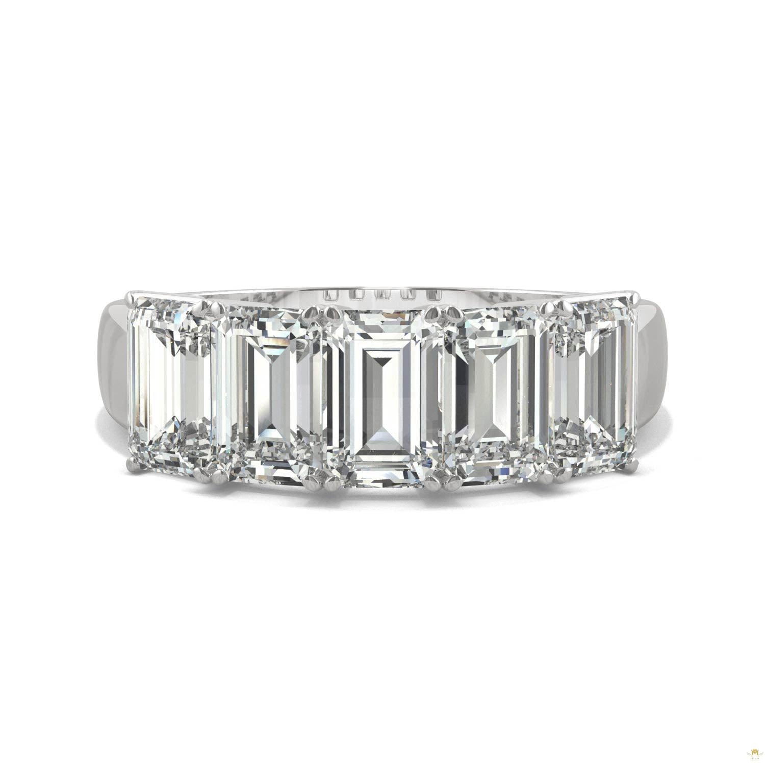 2.90 CTW   Emerald Moissanite Five Stone Ring in 14K White Gold