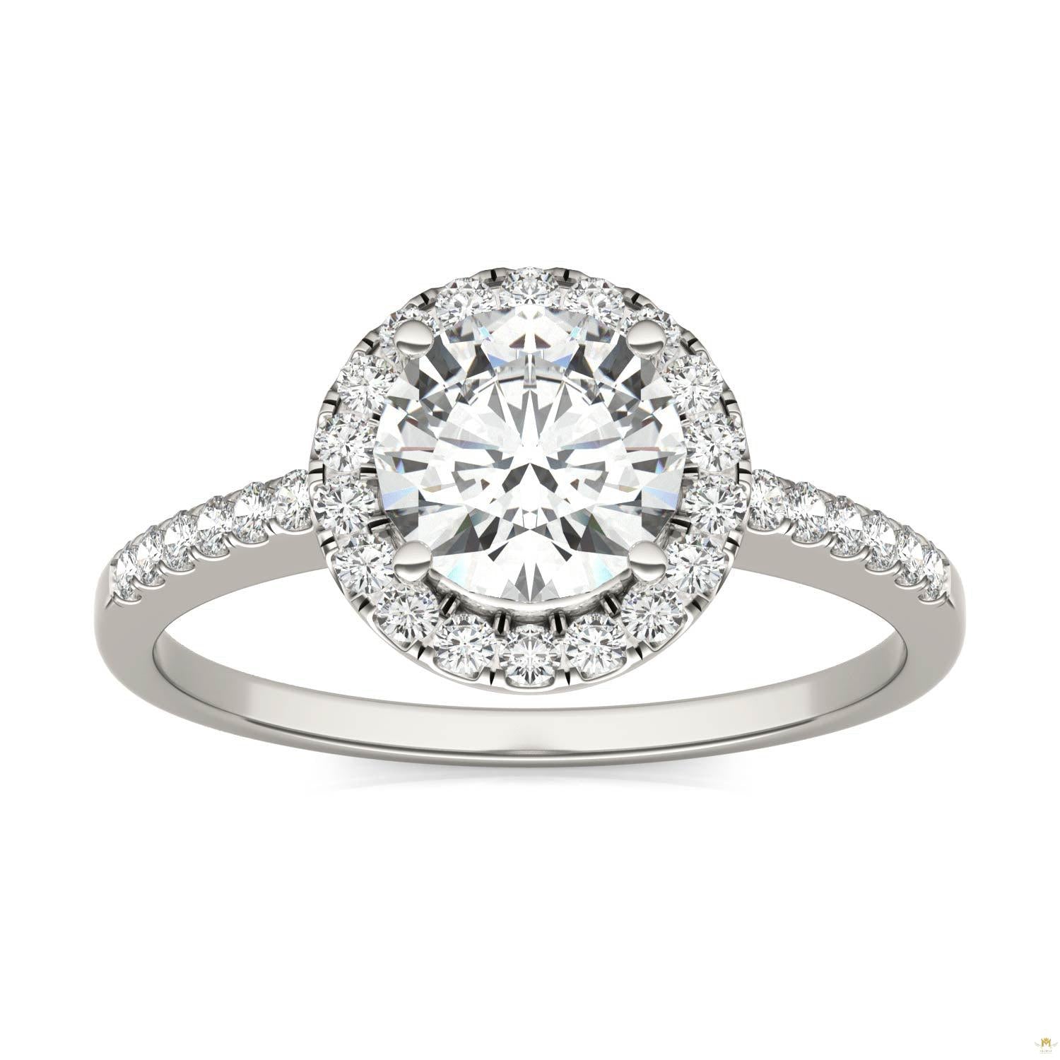 1.30 CTW   Round Moissanite Halo Ring in 14K White Gold