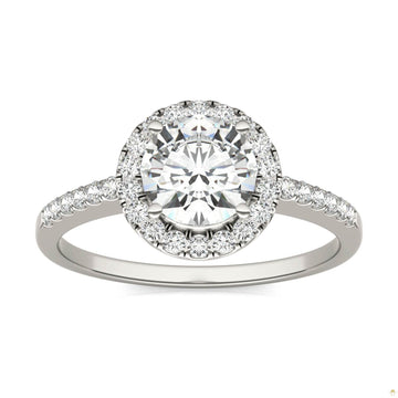 1.30 CTW   Round Moissanite Halo Ring in 14K White Gold