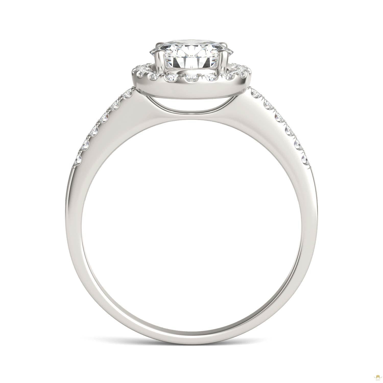 1.30 CTW   Round Moissanite Halo Ring in 14K White Gold