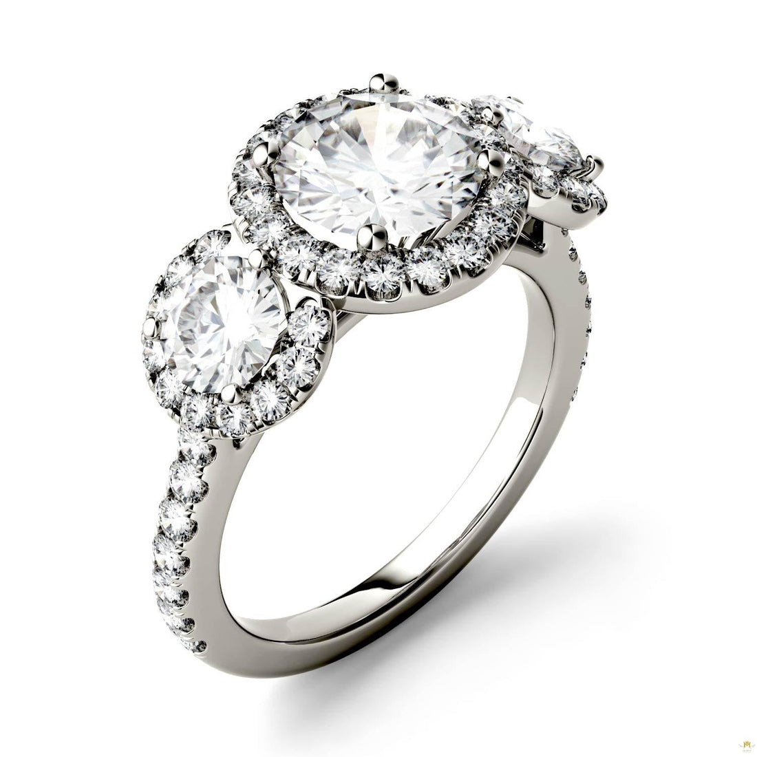3.09 CTW   Round Moissanite Halo Ring in 14K White Gold