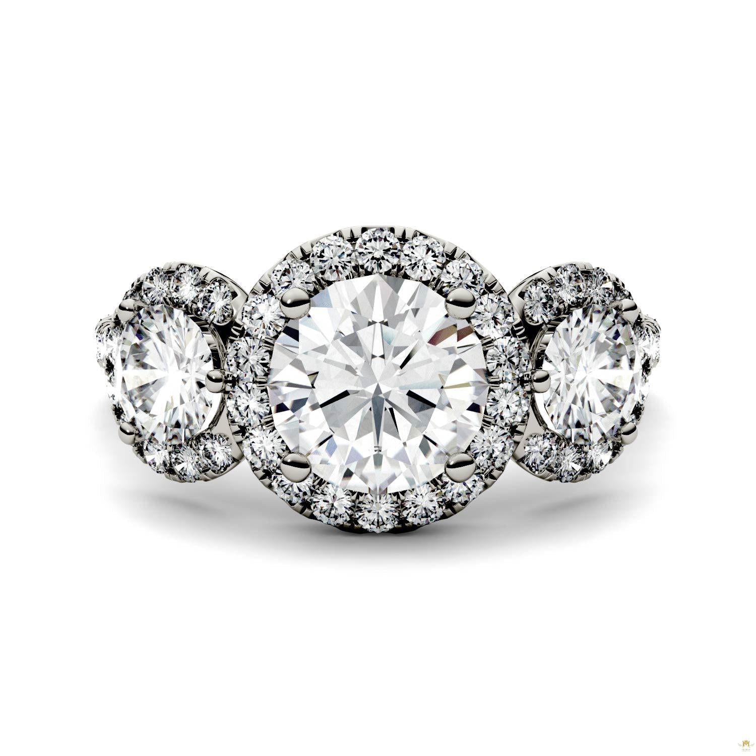 3.09 CTW   Round Moissanite Halo Ring in 14K White Gold